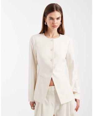 Vero Moda Tailored Collarless Fitted Blazer - Natural