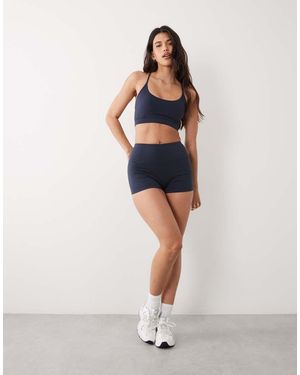 4505 Hourglass Icon Short De 3 Pulgadas De Tacto Suave Y Cintura Alta En Azul Marino Oscuro