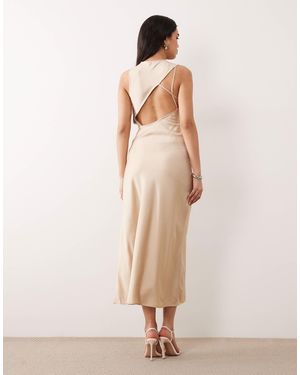 ONLY Asymmetric Back Detail Cowl Neck Midi Dress - Natural