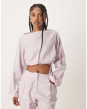 ASOS Tailored Linen Look Top With Pearl Details - Pink