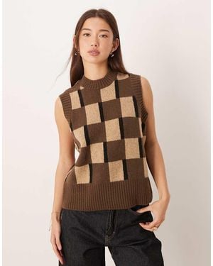 ASOS Knitted Brushed Tank Chocolate Brown Check