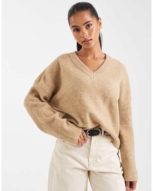 ASOS Knitted Boxy V Neck Jumper - Natural
