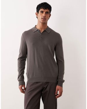 Mango – gestricktes polo-oberteil aus 100% wolle - Grau