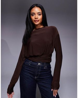 ASOS Slinky Off Shoulder Long Sleeve Top With Cinch Waist Detail - Purple