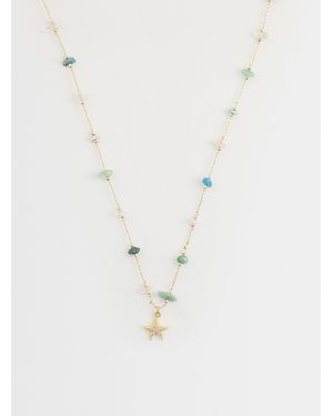 Accessorize – z collection – halskette mit 14-karat-vergoldung sowie seesternanhänger und schmucksteinelementen - Weiß