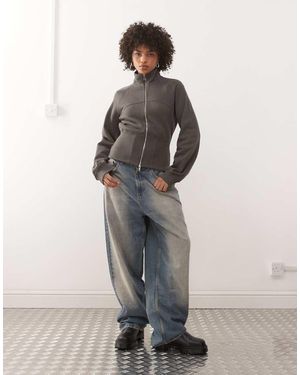 Weekday Sudadera Con Cuello Alto, Cremallera Y Cintura Entallada De - Gris