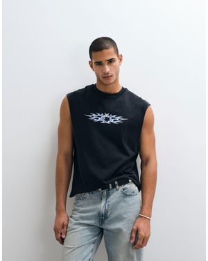 Weekday Oversized Sleeveless T-shirt With Flame Graphic - Blue