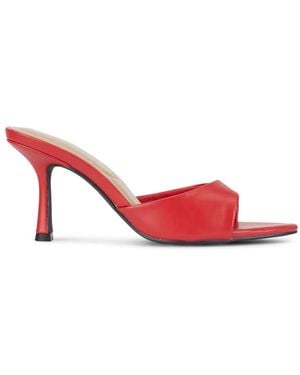 SEQWL Open Toe Slip-On High Heel Mule Sandals - Red