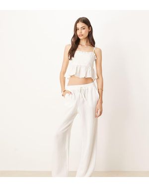 JDY Tall Pantalones Blanco Hueso De Pernera Ancha De Bambula De - Neutro