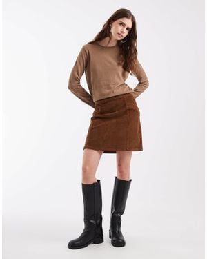 Vero Moda Mini-jupe taille haute en velours côtelé clair - Neutre