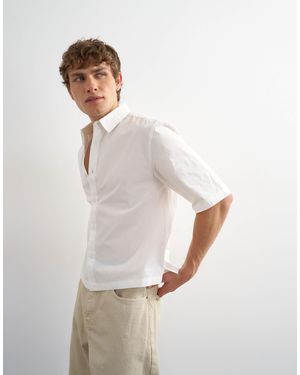 TOPMAN Relaxed Fit Crop Poplin Short Sleeve Shirt - White
