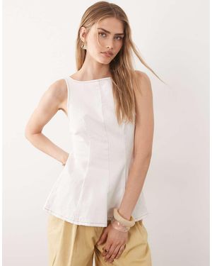 ASOS Denim Peplum Top With Bow Back Detail - Natural