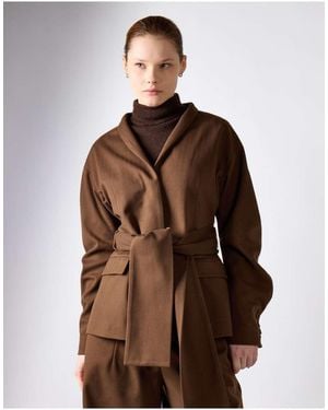 NARRATED Belted Wrap Jacket - Brown