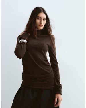 ARRANGE Top Fruncido De Mezcla De Lana Con Cuello Alto En-Marrón