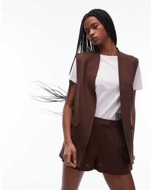 TOPSHOP Linen Blend Throw On Sleeveless Blazer - Brown