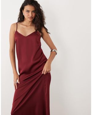 Vila Vestido Largo Burdeos De Tirantes De Satén-Rojo