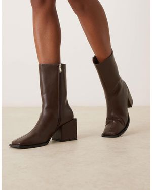 Glamorous Block Heel Square Toe Boots - Natural