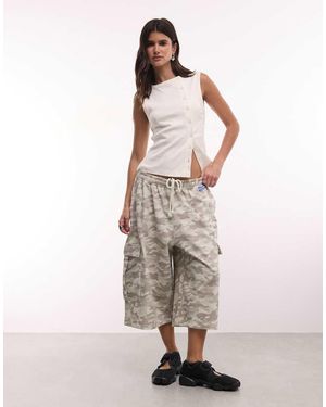Collusion Baggy Cargojort Met Camouflageprint - Naturel