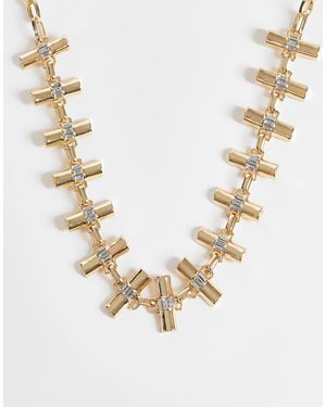 ASOS Statement Necklace With T-bar Links And Faux Crystal Detail - Metallic