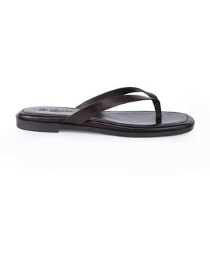 OFF THE HOOK Freya Leather Toe Thong Flat Sandals - Brown
