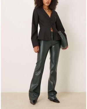Mango Pantalones De Corte Recto De Cuero Sintético De - Negro