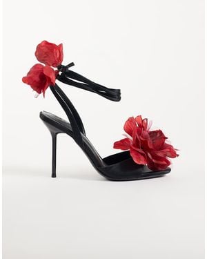 ASOS Nigella Oversized Flower Detail Tie Leg High Heel Sandals - Red