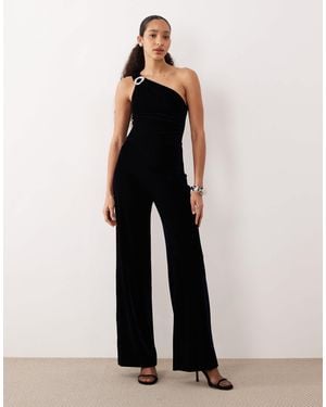 Mango Velvet One Shoulder Jumpsuit With Hardware Detail - Blue