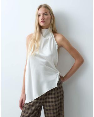 BRONZE SNAKE Open Back Asymmetric Halterneck Top - White