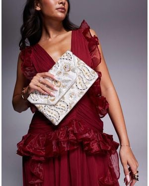 True Decadence Patterned Sequin Envelope Clutch Bag - Brown