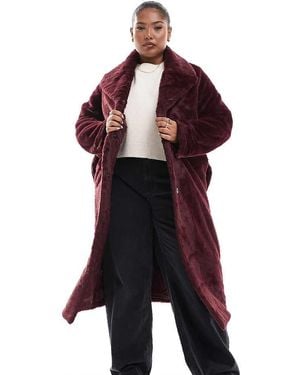 Yours Plush Faux Fur Maxi Coat - Red