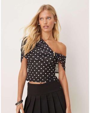 ASOS Mesh Trim Detail One Shoulder Top - Black