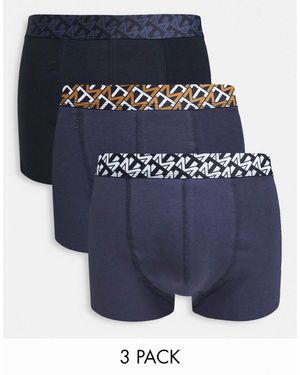 TOPMAN 3 Pack Print Waistband Trunks - Blue