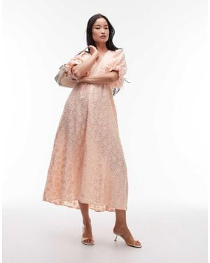 & Other Stories 3d Sheer Jacquard Maxi Dress With Volume Sleeves - Brown