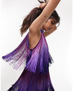TOPSHOP Ombre Fringe Mini Dress - Purple