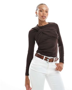 4th & Reckless Asymmetric Bust Detail Long Sleeve Top - Black