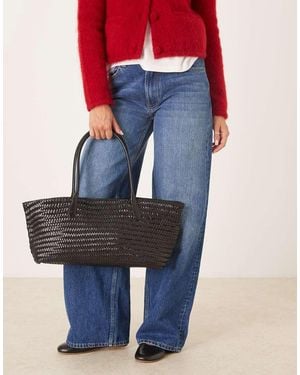 Mango Bolso Shopper Grande De Cuero De - Azul