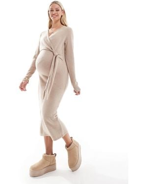 Mama.licious Mamalicious Maternity Knitted Maxi Dress With Knot Front - Natural