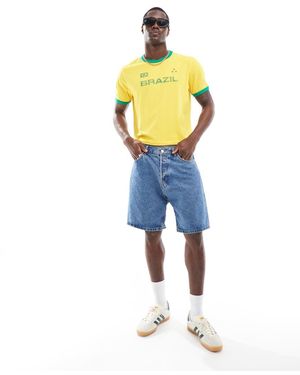 ASOS Boxy Ringer T-shirt With Brazil Chest Print - Yellow