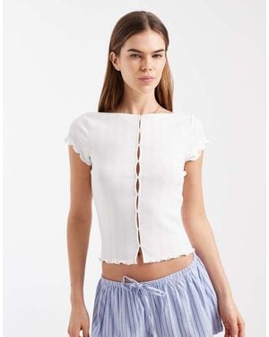 Cotton On Sleep Pointelle Button Up T-shirt - White