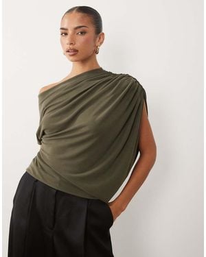 ASOS Asymmetric Ruched Cape Sleeve Top - Green