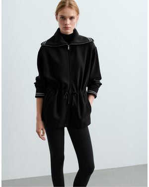 Oysho Long Jacket With Modal Brushed Piping - Black