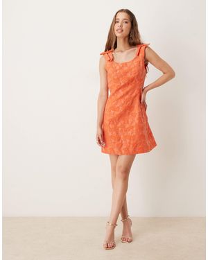 Sister Jane Bow Shoulder Jacquard Mini Dress - Orange