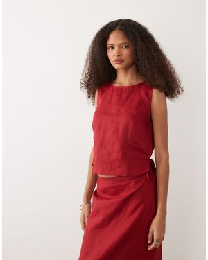 Mango F 100% Linen Sleeveles Top Co-ord - Red
