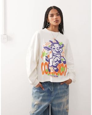 Collusion Long Sleeve T-shirt With Goat Graphic - White