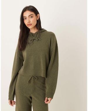 Jdy Slouchy Knitted Hoodie Co-Ord - Green