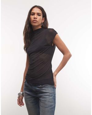 ASOS Top Transparente De Manga Corta Con Cuello Alto Y Detalle De Costuras En - Azul