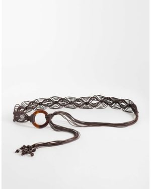 ASOS Macrame Cord Belt With Beaded Detailing - Metallic