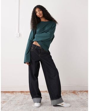 Monki Oversized Long Sleeve T-shirt With Side Slits - Green