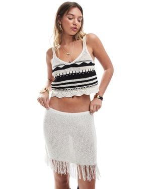 Monki Knitted Mini Skirt With Tassel Hem - White