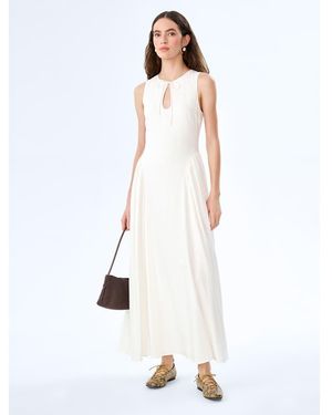 OMNES Dresses Margate Dress Sleeveless Linen Midi Dress With Keyhole Detail - White